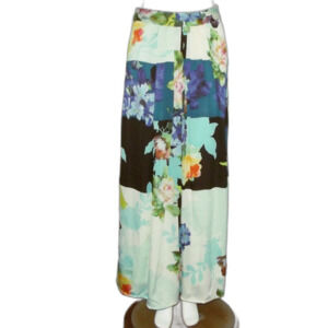 RANNA GILL Maxi Skirt, S, Color Block Floral, Pleated, Side Zipper, Multicolor